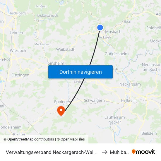 Verwaltungsverband Neckargerach-Waldbrunn to Mühlbach map