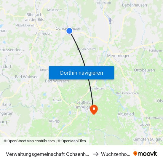 Verwaltungsgemeinschaft Ochsenhausen to Wuchzenhofen map