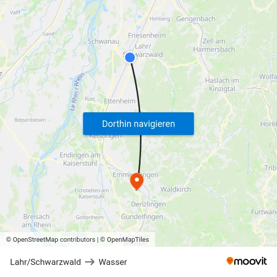 Lahr/Schwarzwald to Wasser map