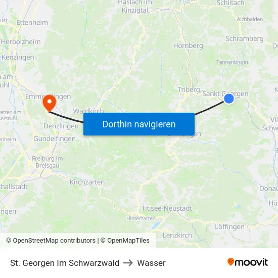 St. Georgen Im Schwarzwald to Wasser map