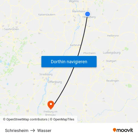 Schriesheim to Wasser map