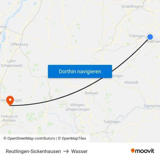 Reutlingen-Sickenhausen to Wasser map