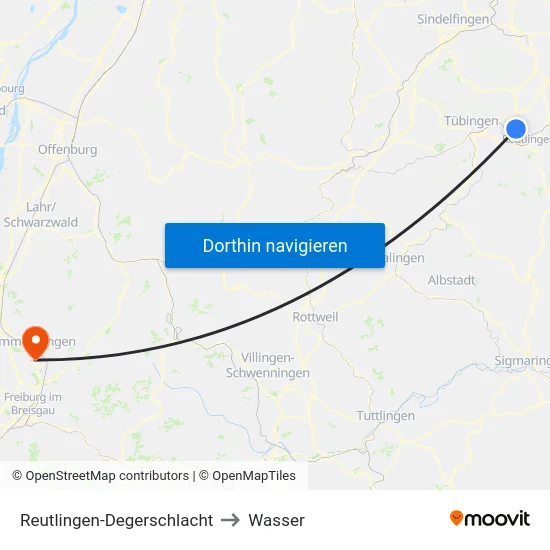 Reutlingen-Degerschlacht to Wasser map