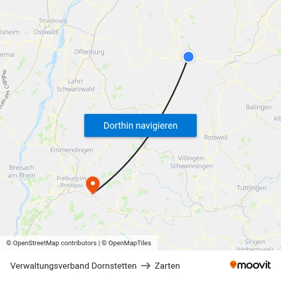 Verwaltungsverband Dornstetten to Zarten map