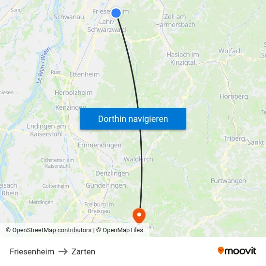 Friesenheim to Zarten map