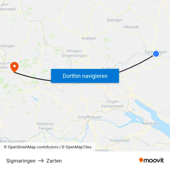 Sigmaringen to Zarten map