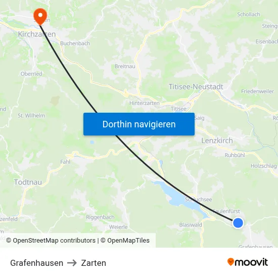 Grafenhausen to Zarten map