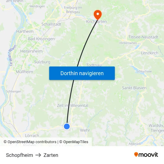 Schopfheim to Zarten map