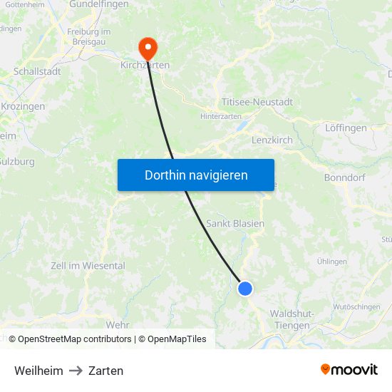 Weilheim to Zarten map
