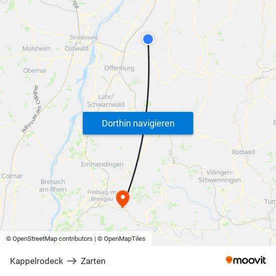 Kappelrodeck to Zarten map
