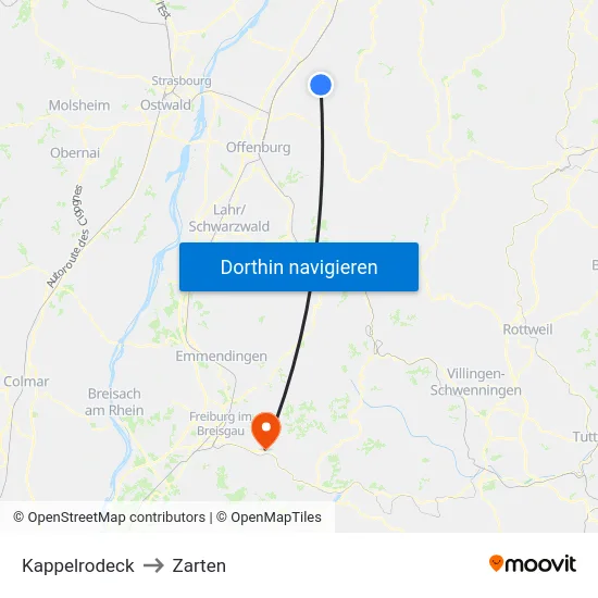 Kappelrodeck to Zarten map