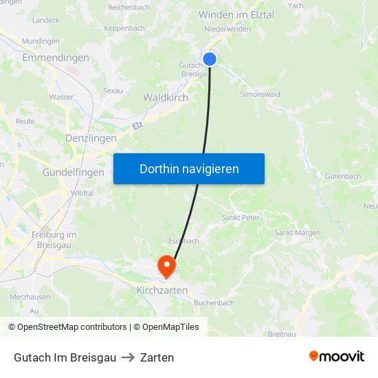 Gutach Im Breisgau to Zarten map