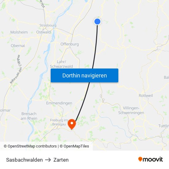 Sasbachwalden to Zarten map