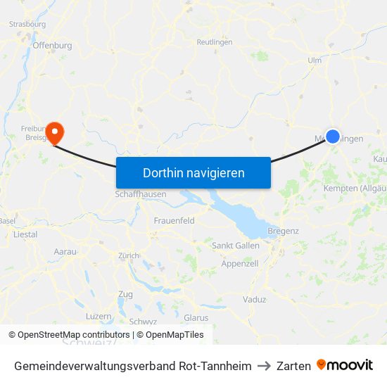 Gemeindeverwaltungsverband Rot-Tannheim to Zarten map