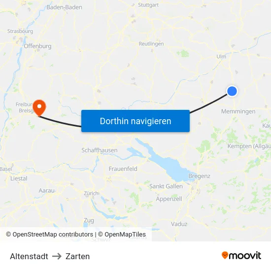 Altenstadt to Zarten map