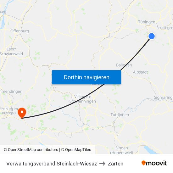 Verwaltungsverband Steinlach-Wiesaz to Zarten map