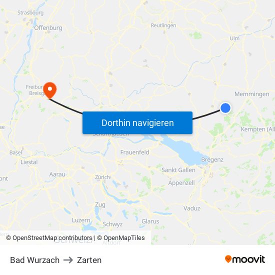 Bad Wurzach to Zarten map
