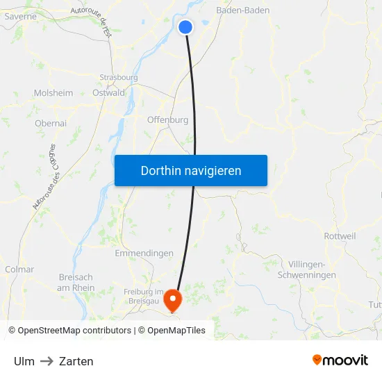 Ulm to Zarten map