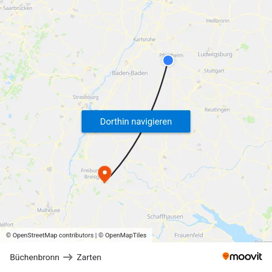 Büchenbronn to Zarten map