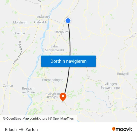 Erlach to Zarten map