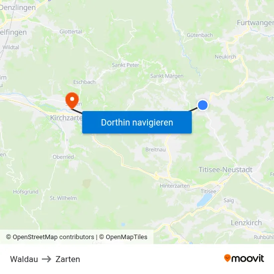 Waldau to Zarten map