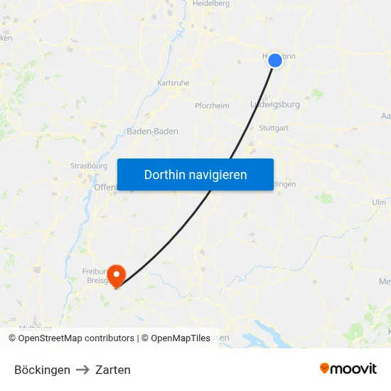 Böckingen to Zarten map