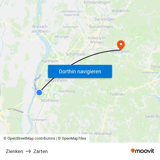Zienken to Zarten map