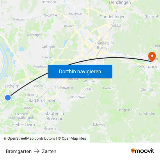 Bremgarten to Zarten map