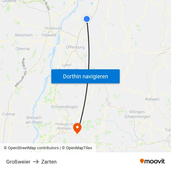 Großweier to Zarten map