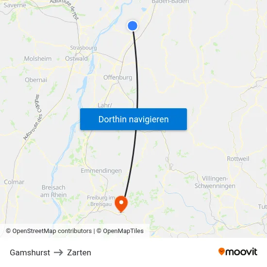 Gamshurst to Zarten map
