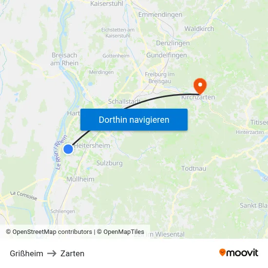 Grißheim to Zarten map