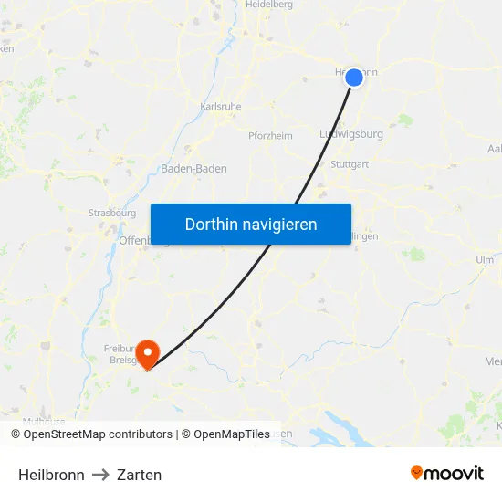 Heilbronn to Zarten map