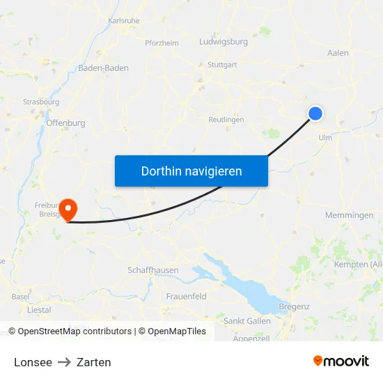 Lonsee to Zarten map