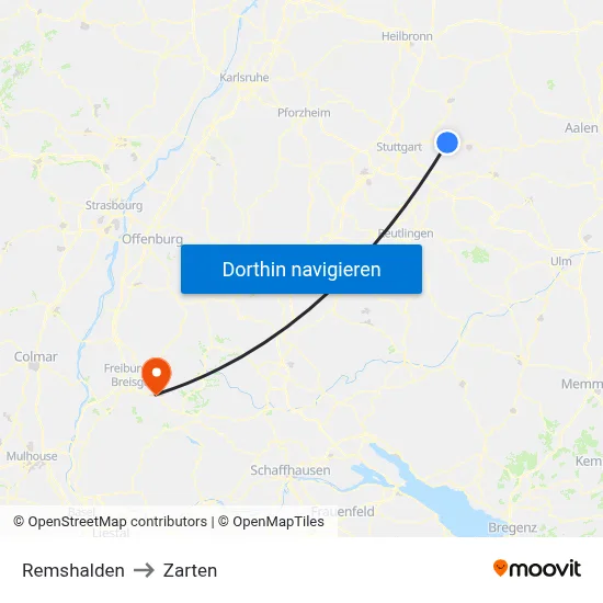 Remshalden to Zarten map