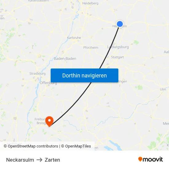 Neckarsulm to Zarten map