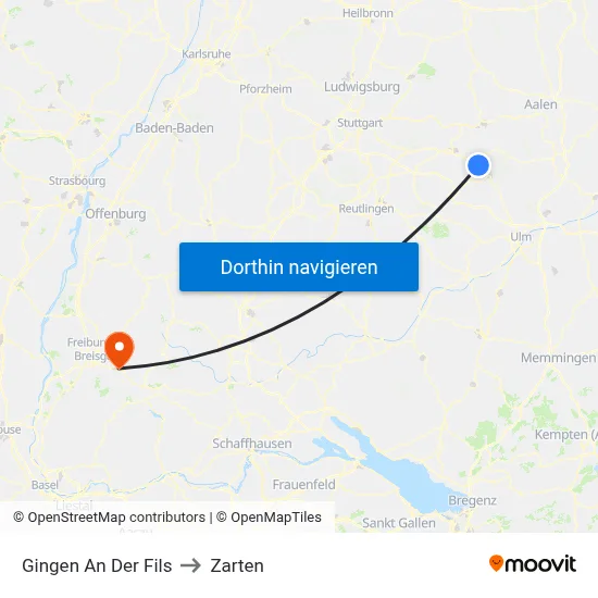 Gingen An Der Fils to Zarten map
