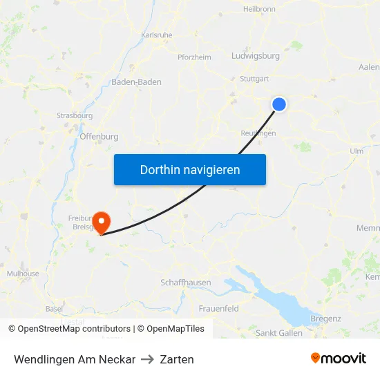 Wendlingen Am Neckar to Zarten map