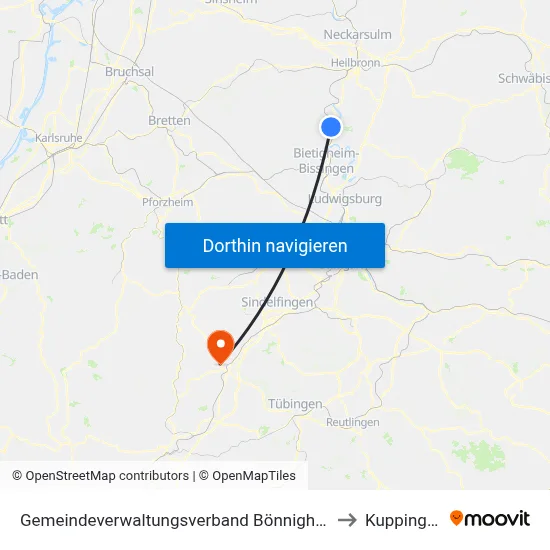 Gemeindeverwaltungsverband Bönnigheim to Kuppingen map