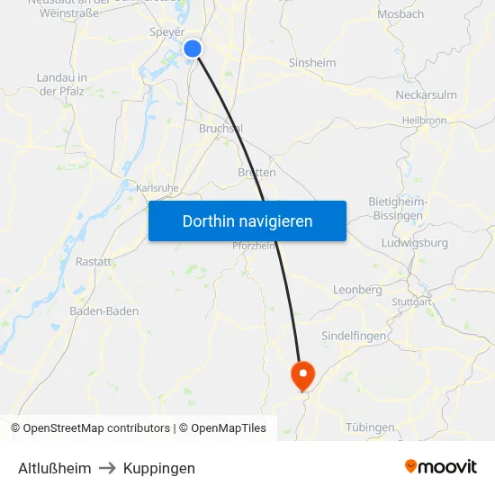 Altlußheim to Kuppingen map
