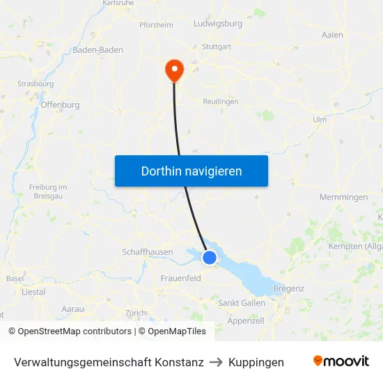 Verwaltungsgemeinschaft Konstanz to Kuppingen map
