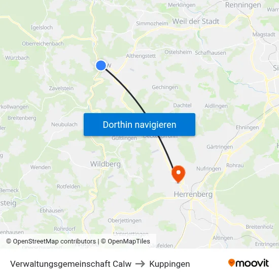 Verwaltungsgemeinschaft Calw to Kuppingen map
