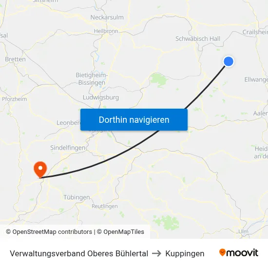 Verwaltungsverband Oberes Bühlertal to Kuppingen map