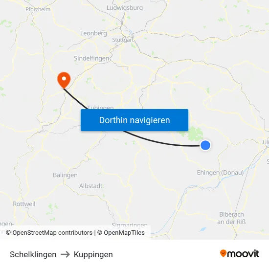 Schelklingen to Kuppingen map