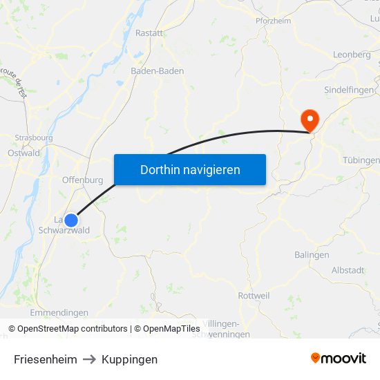 Friesenheim to Kuppingen map