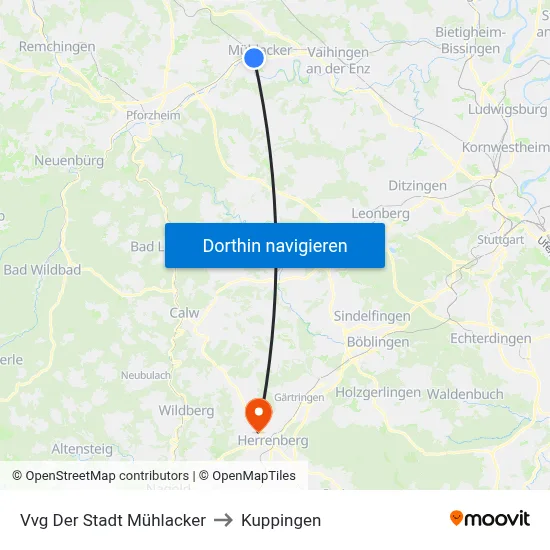 Vvg Der Stadt Mühlacker to Kuppingen map