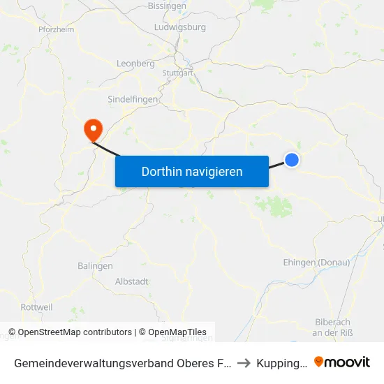 Gemeindeverwaltungsverband Oberes Filstal to Kuppingen map