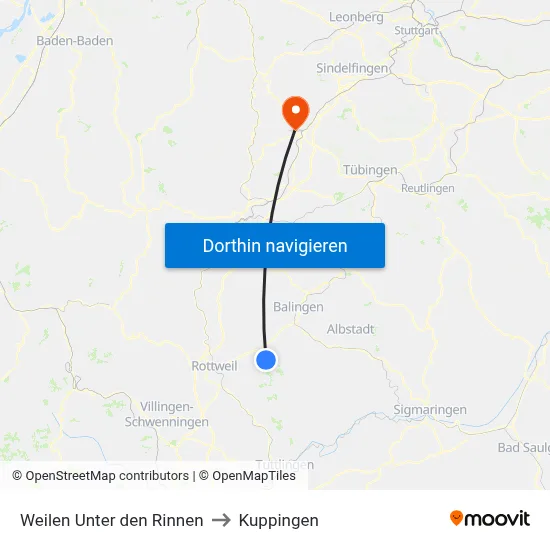 Weilen Unter den Rinnen to Kuppingen map