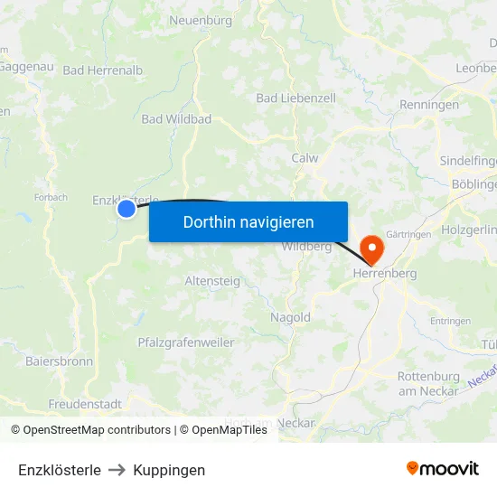 Enzklösterle to Kuppingen map