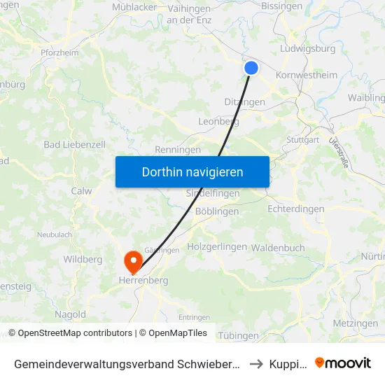 Gemeindeverwaltungsverband Schwieberdingen-Hemmingen to Kuppingen map