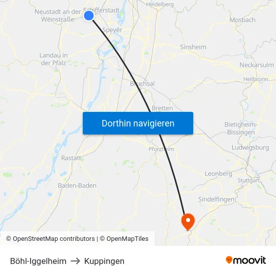 Böhl-Iggelheim to Kuppingen map